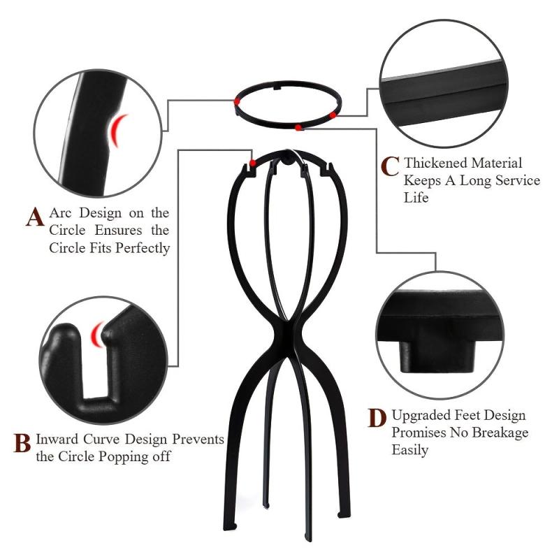 3pcs Wig Hat Stand Plastic Wig Holder Portable Folding Bracket