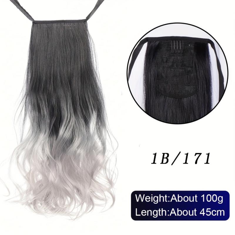 Ombre Long Curly Ponytail Extensions With Ribbon Tie - Natural Looking