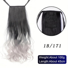 Ombre Long Curly Ponytail Extensions With Ribbon Tie - Natural Looking