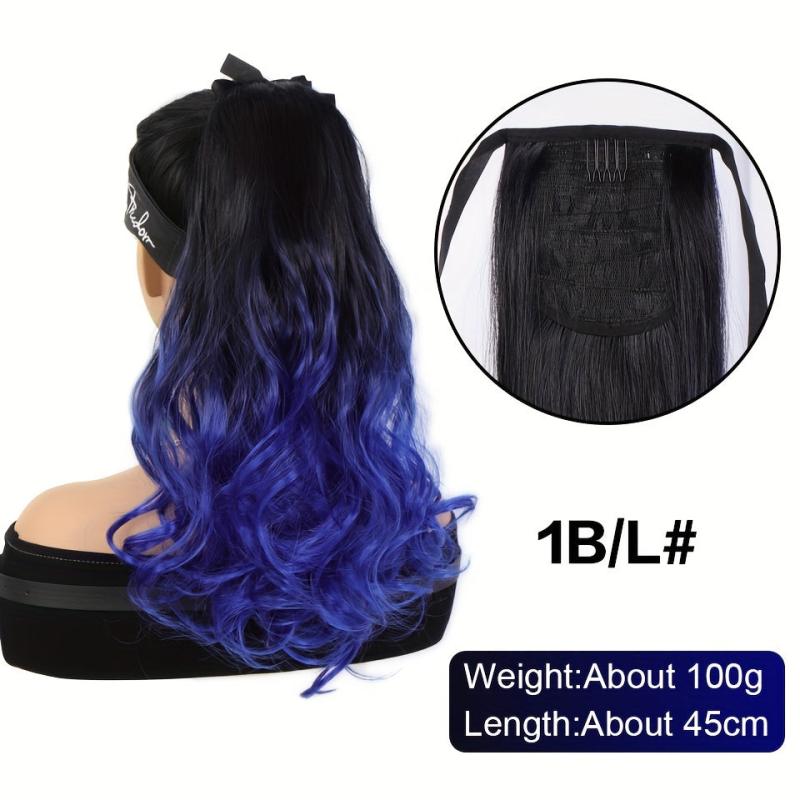 Ombre Long Curly Ponytail Extensions With Ribbon Tie - Natural Looking