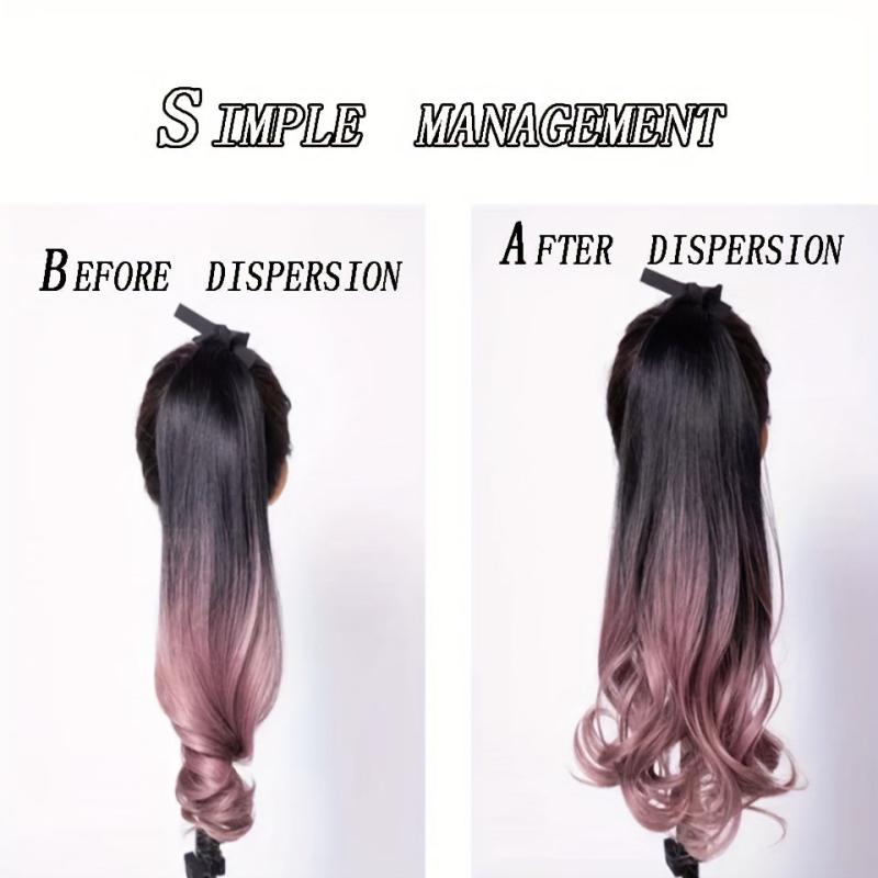 Ombre Long Curly Ponytail Extensions With Ribbon Tie - Natural Looking