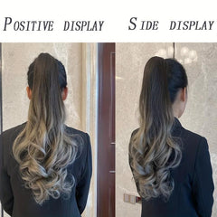 Ombre Long Curly Ponytail Extensions With Ribbon Tie - Natural Looking