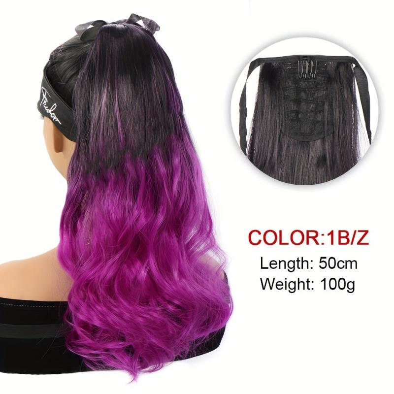 Ombre Long Curly Ponytail Extensions With Ribbon Tie - Natural Looking