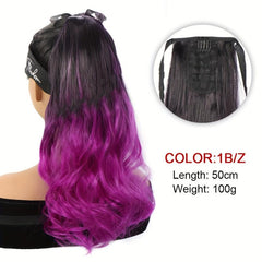 Ombre Long Curly Ponytail Extensions With Ribbon Tie - Natural Looking