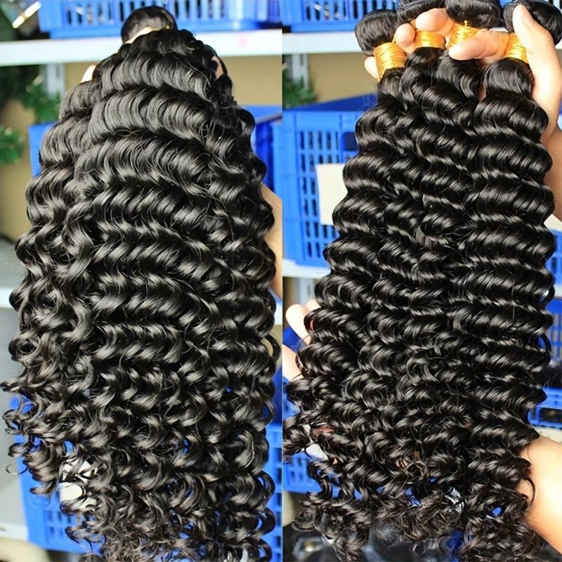Long Curly Deep Wave Human Hair Bundles Natural Look Daily Use