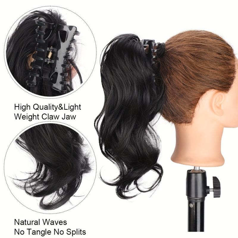 Short Synthetic Claw Clip Ponytail Extensions Curly Wavy Natural Look