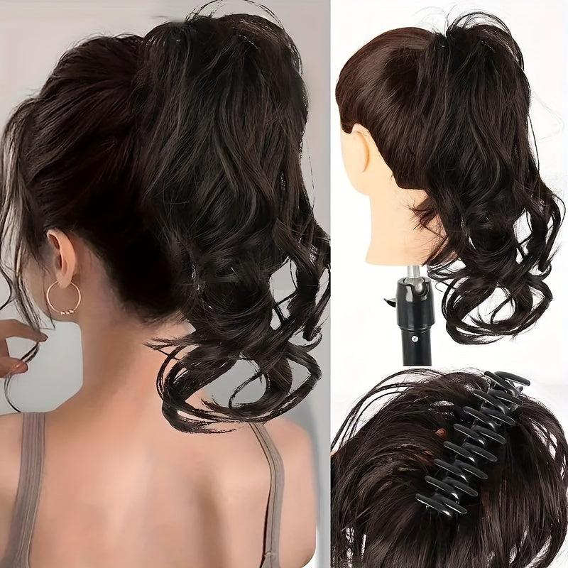 Short Synthetic Claw Clip Ponytail Extensions Curly Wavy Natural Look