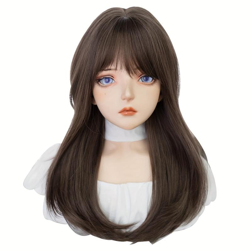 Long Straight Wig With Bangs Synthetic Wig Heat Resistant