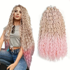 Pink 55 88 Cm Deep Wave Braiding Hair Extensions Synthetic Curly Hair