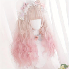 Ombre Long Curly Wavy Wig With Bangs 2 Ponytails Synthetic Wig