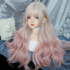 Ombre Long Curly Wavy Wig With Bangs 2 Ponytails Synthetic Wig