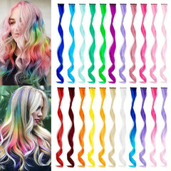 Rainbow Long Wavy Hair Pieces Clip In Synthetic Hair for Halloween & Christmas