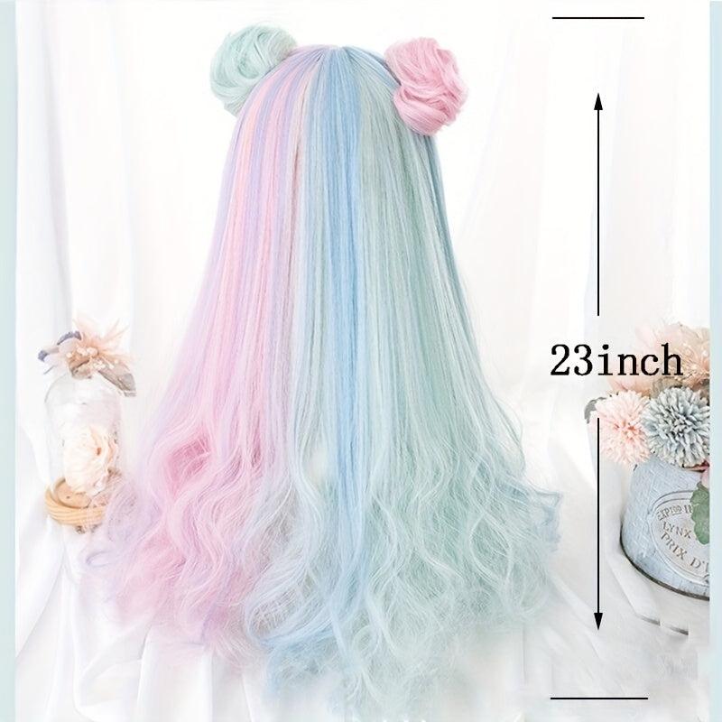 Lolita Long Curly Hair Wigs With Hair Bun Two Tone