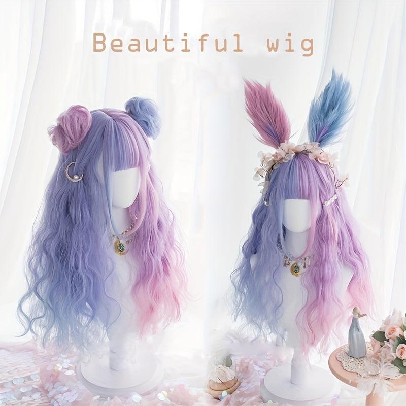 Lolita Long Curly Hair Wigs With Hair Bun Two Tone