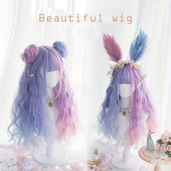 Lolita Long Curly Hair Wigs With Hair Bun Two Tone