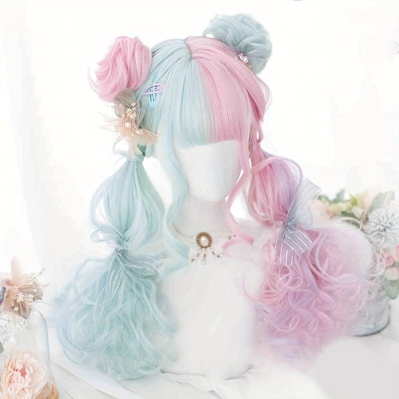 Lolita Long Curly Hair Wigs With Hair Bun Two Tone