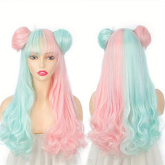 Lolita Long Curly Hair Wigs With Hair Bun Two Tone