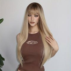 66 cm Long Curly Ombre Wigs Synthetic Curly Wavy Wig for Women