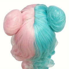 Long Wavy Wig With 2 Hair Bun Synthetic Wig With Bangs
