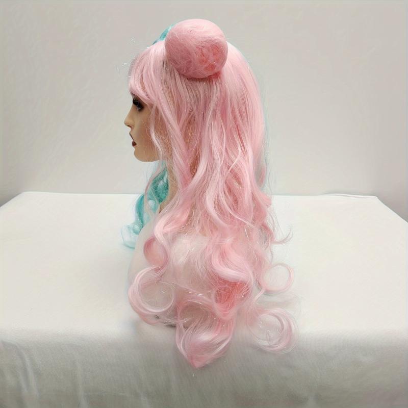 Long Wavy Wig With 2 Hair Bun Synthetic Wig With Bangs