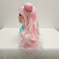 Long Wavy Wig With 2 Hair Bun Synthetic Wig With Bangs
