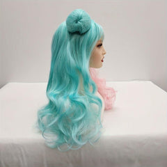Long Wavy Wig With 2 Hair Bun Synthetic Wig With Bangs