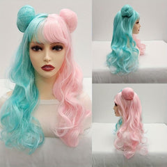 Long Wavy Wig With 2 Hair Bun Synthetic Wig With Bangs