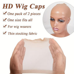 2 Pack Transparent HD Wig Cap For Lace Front Wig - Wig Stocking Caps Women