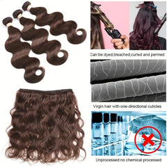 Brazilian Body Wave Brown Hair Bundles 4 Body Wave Bundles 20-32-86-36 Cm