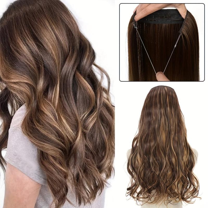 Long Wavy Hair Extensions Invisible Wire Hairpiece