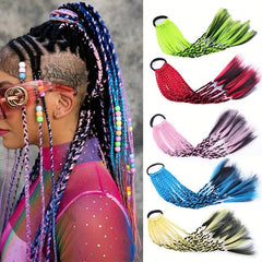 Colorful 3-strand Braid Ponytail Hair Extension Elastic Rope for Party Cosplay