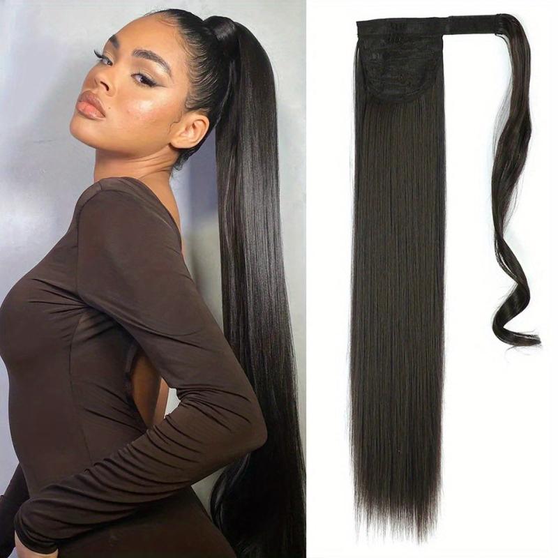 Long Straight Ponytail Female Wig Hair Clip Extended Ponytail