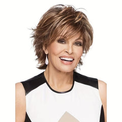 Short Golden Bob Wig With Bangs 30cm Natural Synthetic Heat Resistant