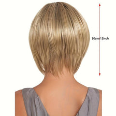 Short Golden Bob Wig With Bangs 30cm Natural Synthetic Heat Resistant