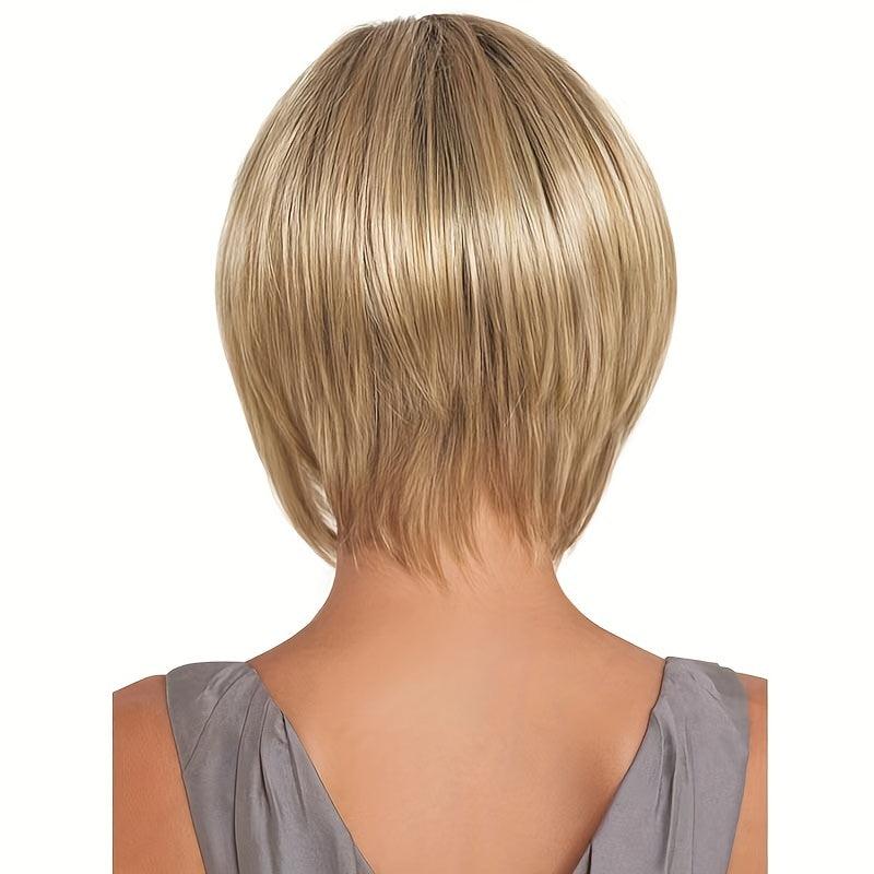 Short Golden Bob Wig With Bangs 30cm Natural Synthetic Heat Resistant