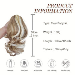 Short Curly Claw Clip Ponytail Hair Extension 30-48 cm Natural Wavy Hairpiece