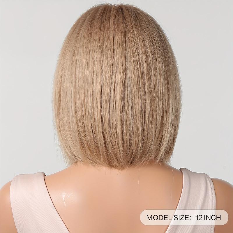 Short Blonde Bob Wig with Ivory Bangs Synthetic Hair for Daily Party Cosplay