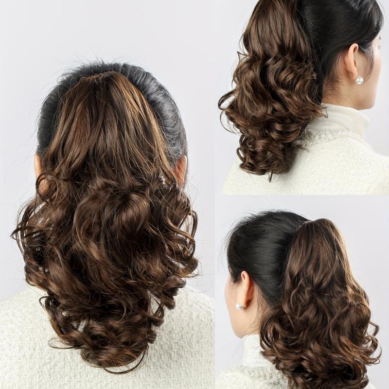 Short Curly Wavy Ponytail Extensions 56Cm Claw Clip In Hair Synthetic Fiber
