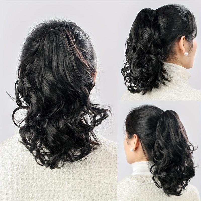 Short Curly Wavy Ponytail Extensions 56Cm Claw Clip In Hair Synthetic Fiber