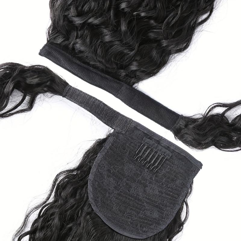 Water Wave Ponytail Human Hair Extensions 150 Density
