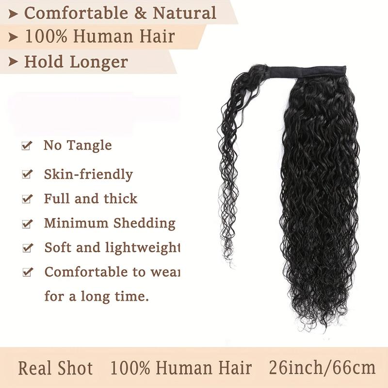 Water Wave Ponytail Human Hair Extensions 150 Density