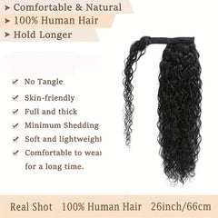 Water Wave Ponytail Human Hair Extensions 150 Density