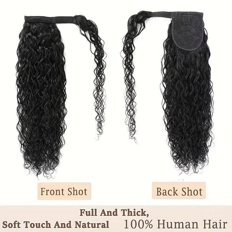 Water Wave Ponytail Human Hair Extensions 150 Density