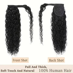 Water Wave Ponytail Human Hair Extensions 150 Density