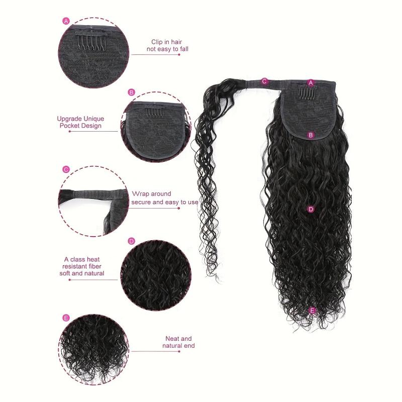 Water Wave Ponytail Human Hair Extensions 150 Density