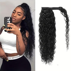 Water Wave Ponytail Human Hair Extensions 150 Density