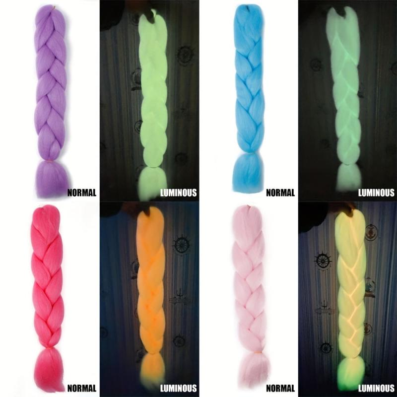 Neon Glowing Hair Florescent Light Braiding Hair Synthetic Jumbo Braids Sh...