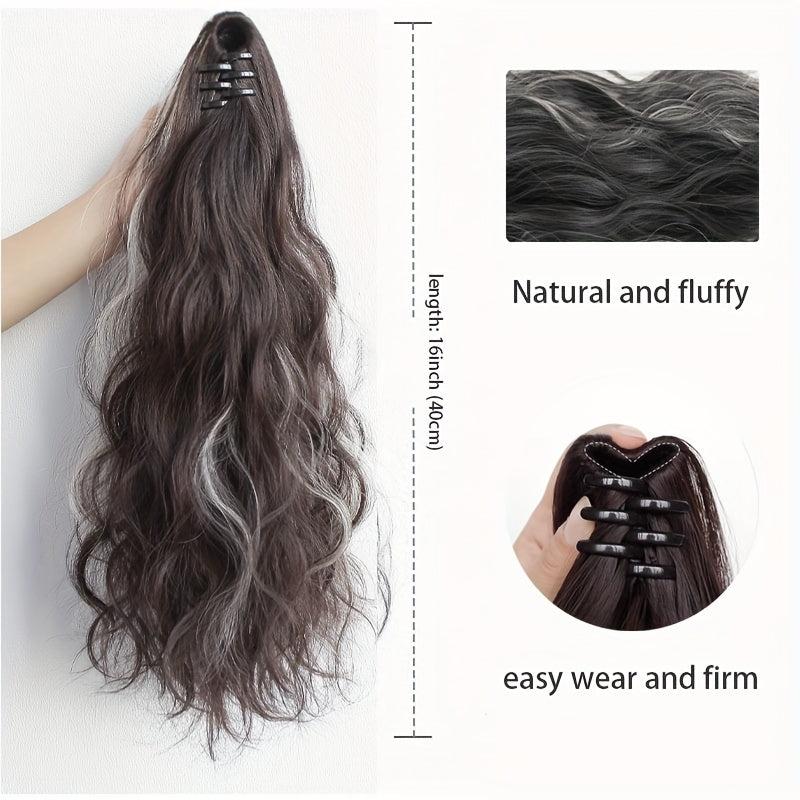 16 Inch Curly Wave Ponytail Extensions Claw Clip Synthetic Hair Piece