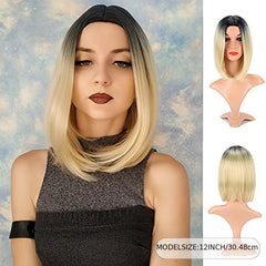 Ombre Bob Wig Two Tone Colored Synthetic Wigs For Women