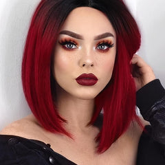 Ombre Bob Wig Two Tone Colored Synthetic Wigs For Women